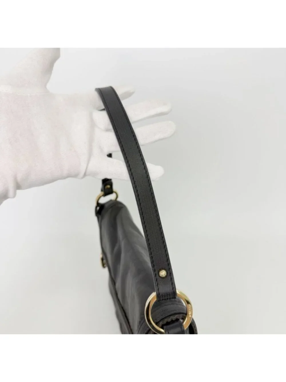 Fendi Mia Gather Shoulder Bag Leather Black Vintage